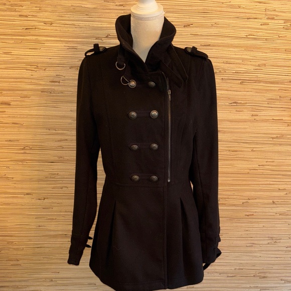 Ellen Tracy Jackets & Blazers - Ellen Tracy Black dark navy Trench Coat feminine military style medium EUC!